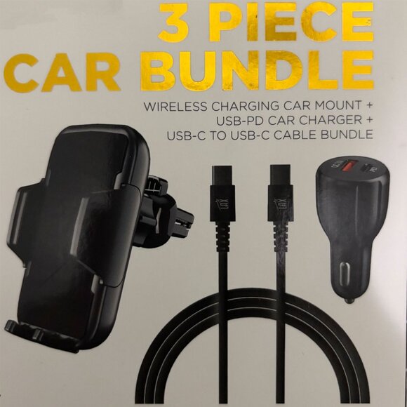 TechMod 3-Piece Car Bundle Wireless Charging Car Mount USB-PD Car Charger USB-C - Picture 2 of 6